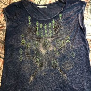 Blue cow skull burnout T-shirt